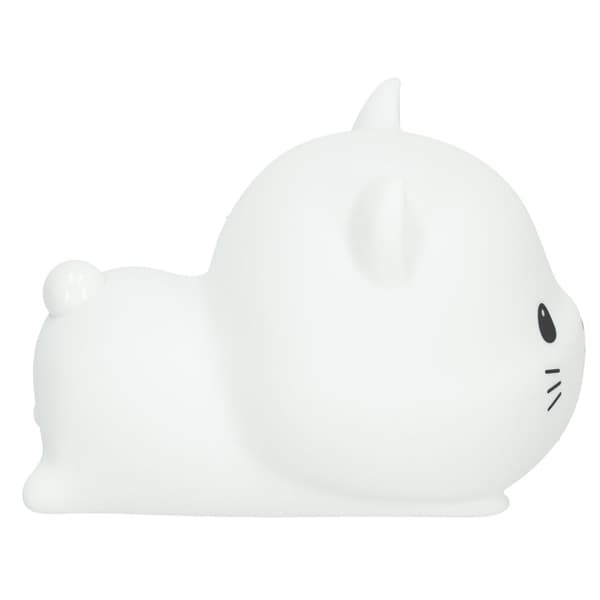 Silikonenatlampe til børn, USB batteridrevet, hvid RGB, kat liggende