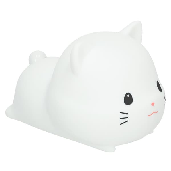 Silikonenatlampe til børn, USB batteridrevet, hvid RGB, kat liggende