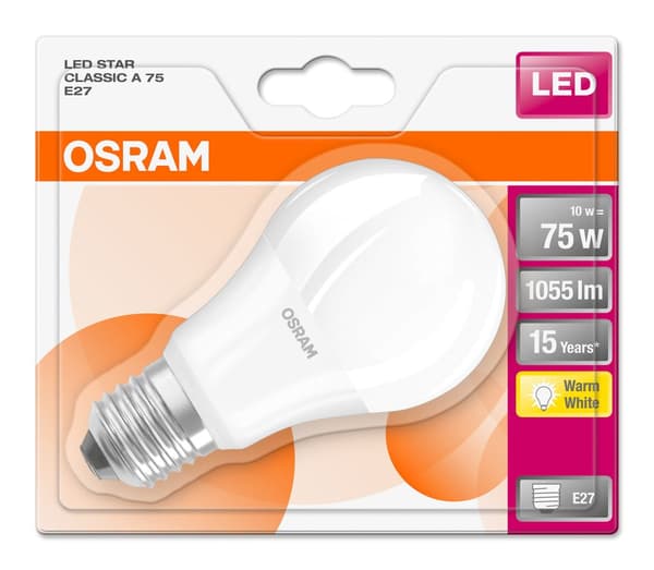 LED Star Standard 9 W/827, E27, himmeä, 75 W