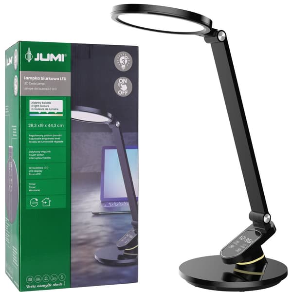 Skolebordslampe, LED bordlampe, tre farver TIL ARBEJDE, med ur