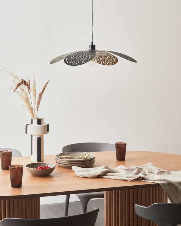 Pendellampe Svart Jern Metallskjerm Belysning Hengende Lampe Stil Stue Rom