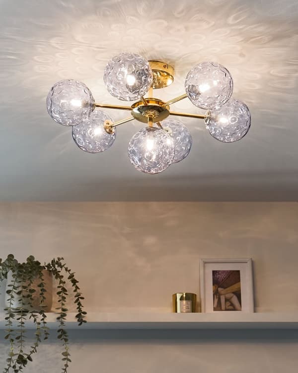 Loftlampe Blå Guld 7 Armet Plafond Lampe til Entre Glamourøs Belysning til Stuen Indendørs
