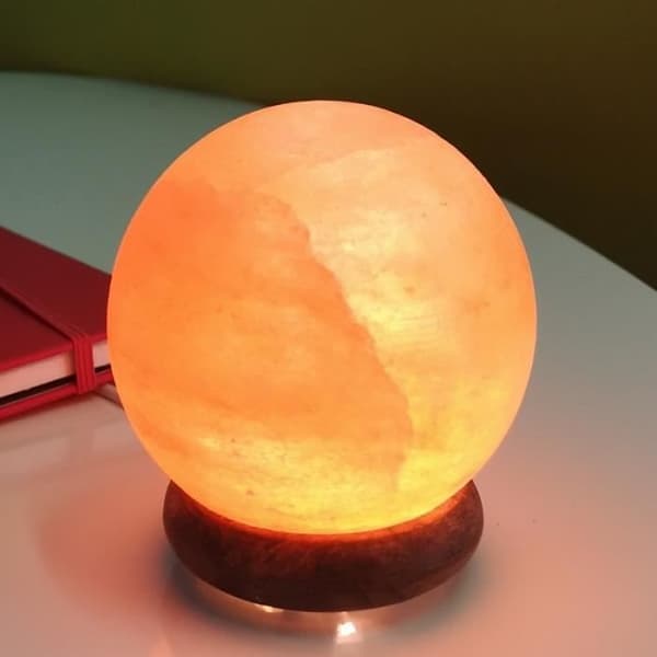 ZEN'AROME - Himalayan Salt Crystal Sphere USB-lampa - Handsniden - Träfot - 8 cm x 8 cm