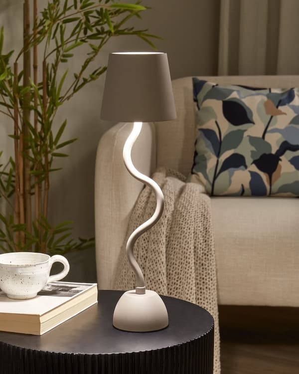 Bordlampe Beige Aluminium 39 cm LED Lampe til Bord Genopladelig Sengebordslampe Trådløs USB Natbordslampe med Batteri