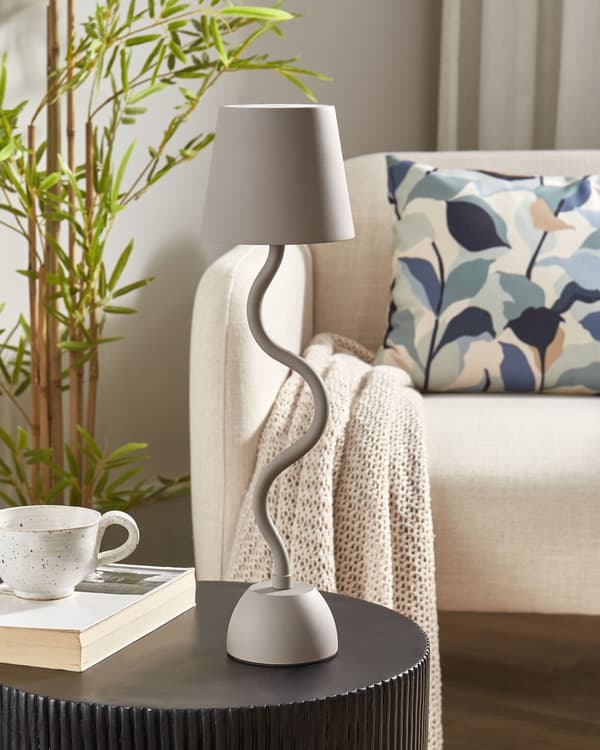 Bordlampe Beige Aluminium 39 cm LED Lampe til Bord Genopladelig Sengebordslampe Trådløs USB Natbordslampe med Batteri
