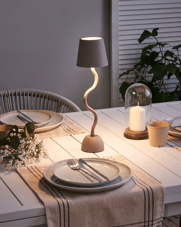 Bordlampe Beige Aluminium 39 cm LED Lampe til Bord Genopladelig Sengebordslampe Trådløs USB Natbordslampe med Batteri