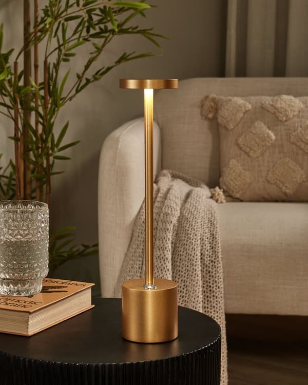 Bordlampe Guld Metal 35 cm LED Lampe til Bord Genopladelig Sengebordslampe Trådløs USB Natbordslampe med Batteri
