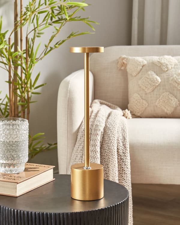 Bordlampe Guld Metal 35 cm LED Lampe til Bord Genopladelig Sengebordslampe Trådløs USB Natbordslampe med Batteri