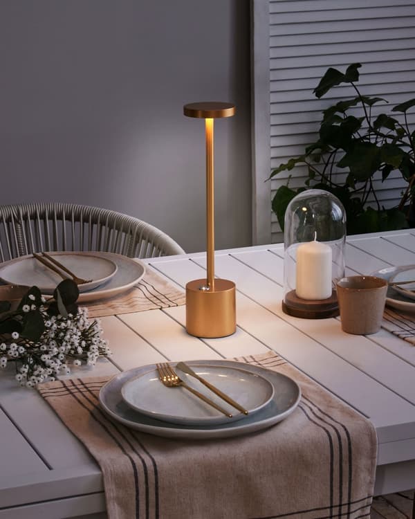 Bordlampe Guld Metal 35 cm LED Lampe til Bord Genopladelig Sengebordslampe Trådløs USB Natbordslampe med Batteri