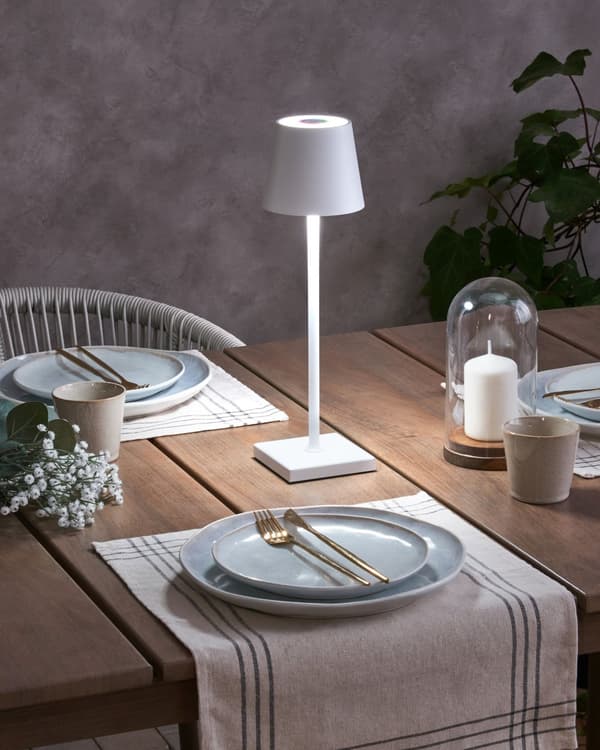 Bordlampe Hvid Metal 37 cm LED Lampe til Bord Genopladelig Sengebordslampe Trådløs USB Natbordslampe med Batteri