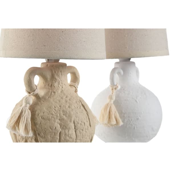 Bordslampa Home ESPRIT Vit Beige Keramik 220 V 15 x 15 x 28 cm (2 antal)