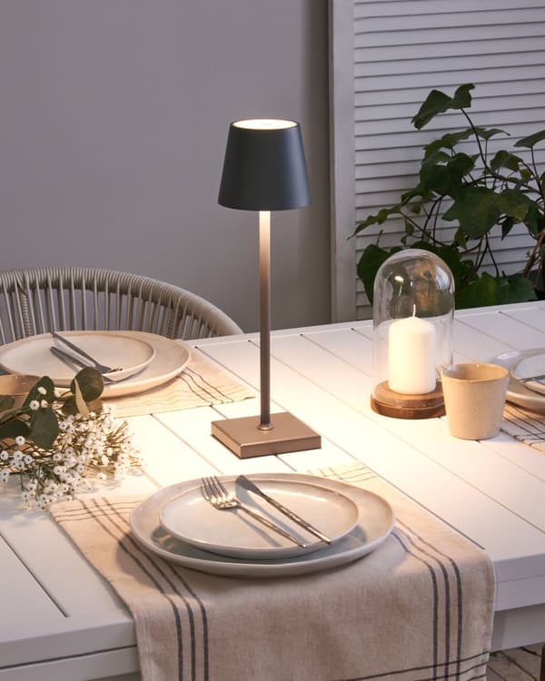 Trådløs bordlampe Mørkegrå Aluminium 38 cm LED Oppladbar USB Berøringsbryter Justerbart lys Moderne design Bærbar lampe Utendørs Innendørs