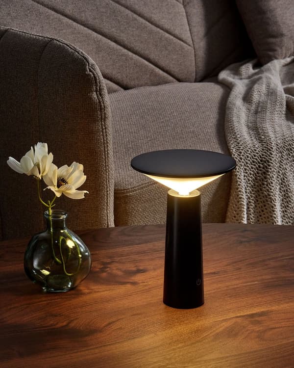 Trådløs bordlampe Svart Jern 19 cm LED Oppladbar Justerbart lys Moderne design Utendørs- og innendørsbruk Bærbar lampe Belysning