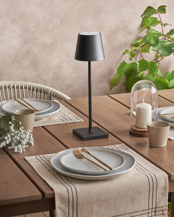 Trådløs bordlampe Svart Aluminium 38 cm LED Oppladbar USB Berøringsbryter Justerbart lys Moderne design Bærbar lampe Utendørs Innendørs