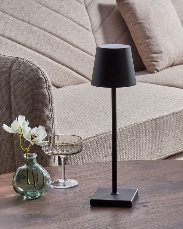 Trådløs bordlampe Svart Aluminium 38 cm LED Oppladbar USB Berøringsbryter Justerbart lys Moderne design Bærbar lampe Utendørs Innendørs