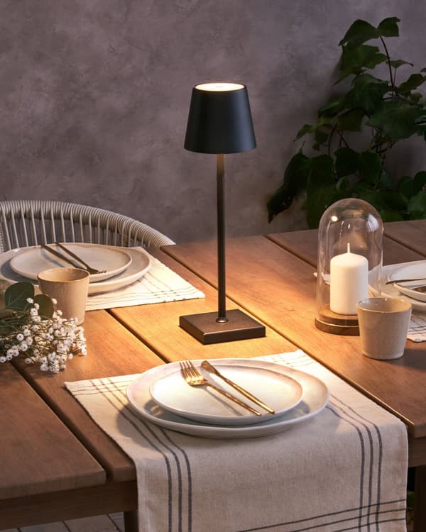 Trådløs bordlampe Svart Aluminium 38 cm LED Oppladbar USB Berøringsbryter Justerbart lys Moderne design Bærbar lampe Utendørs Innendørs