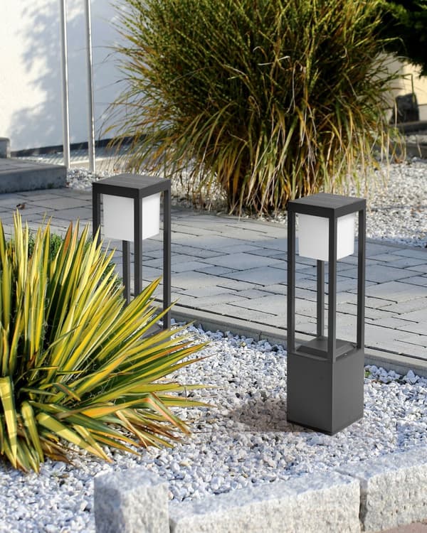 Havelampe Sort H 60 cm Udendørs Pullert Lampe LED lys Sokkelampe Langs Indkørsel Bedlampe Solar Solceller Belysning