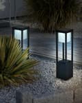Miniatyrbillede 2 af 9: Havelampe Sort H 60 cm Udendørs Pullert Lampe LED lys Sokkelampe Langs Indkørsel Bedlampe Solar Solceller Belysning