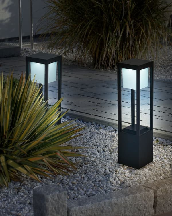 Havelampe Sort H 60 cm Udendørs Pullert Lampe LED lys Sokkelampe Langs Indkørsel Bedlampe Solar Solceller Belysning