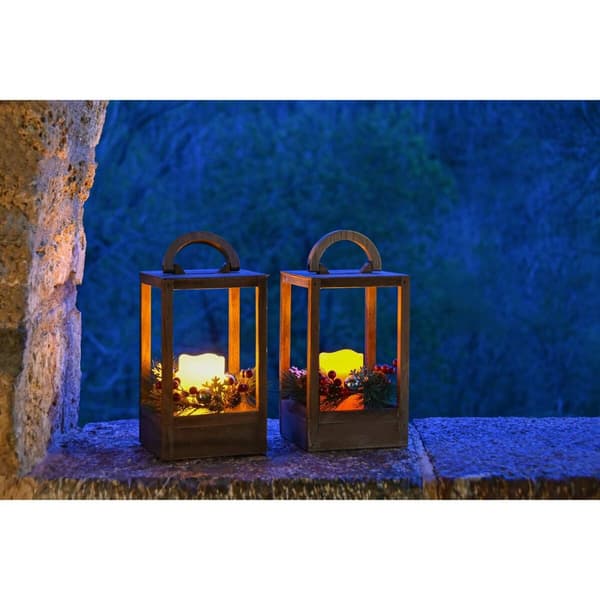 Lykta Home ESPRIT Vit Brun Röd Trä 16 x 16 x 26 cm (2 antal)