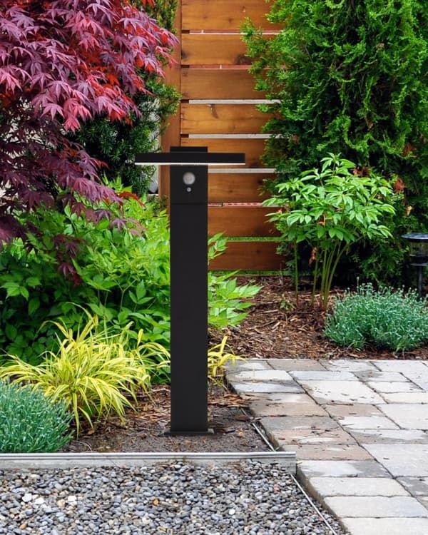Pollarlampa LED Svart Metall 50 cm Stolplampa Gångvägsbelysning Rörelsesensor Solceller Uteplats Trädgård