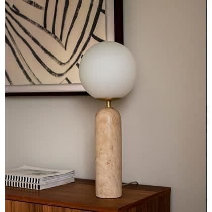 Bordslampa - TORRANO - Massiv marmor - Glasglob i opalin - Detaljer i borstat mässing - 1 glödlampa E14