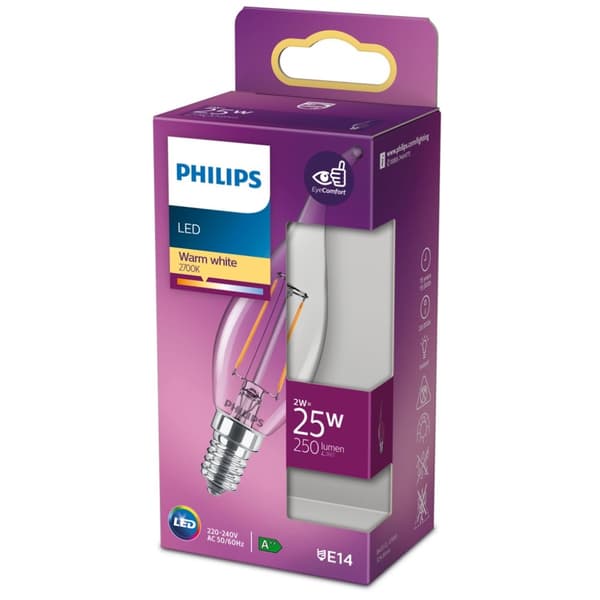 Philips LED klassisk stearinlyslampe 25W BA 35 E14 Varm hvid