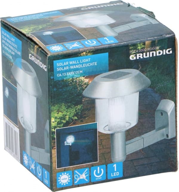 Grundig Væglampe Solar LED 14 x 9,5 x 12 cm Stål Sølv