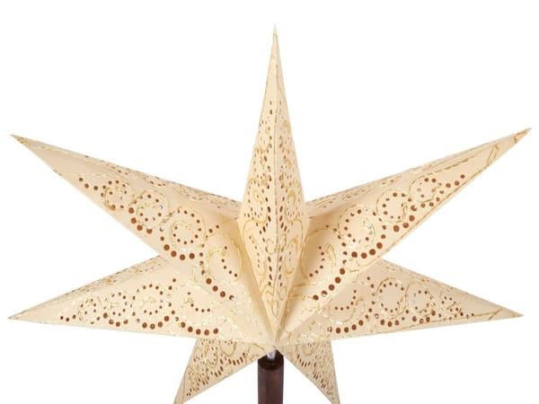 Julstjärna Dekoration Lampa Beige Papper Mangoträ Julpynt Handgjord