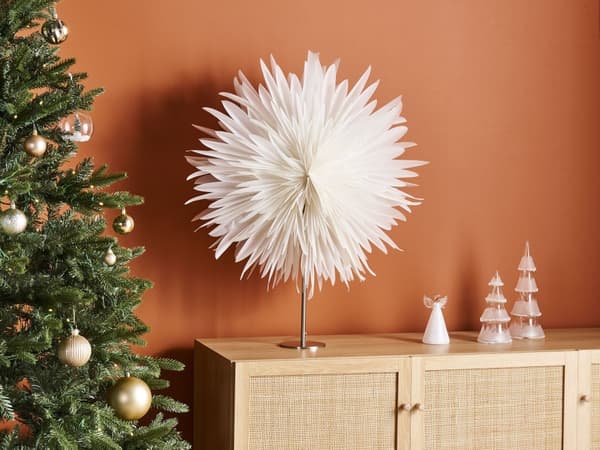 Dekorativ Lampa Snöflinga Stjärna Vit Papper och Järn Jul Festlig Dekoration Handgjord