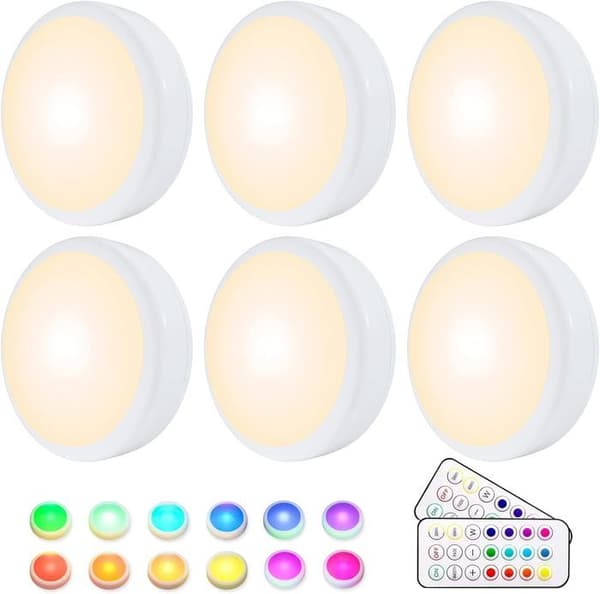 6st garderobslampa - trådlös 16 färg RGB LED-nattlampa - med 2 fjärrkontroller och tidsfunktion