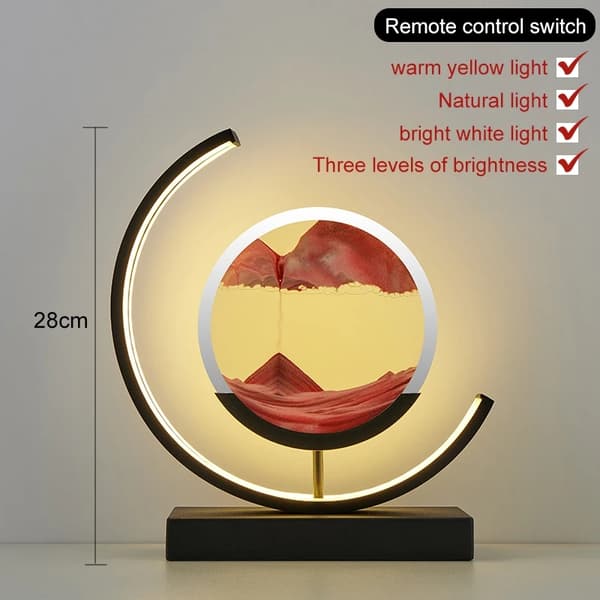 3D Quicksand LED Lampe, Justerbar Lysstyrke, Elegant Hjemmedekoration,Sort spin-Rød, Strømafbryderknap