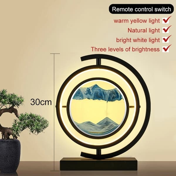 3D Quicksand LED Lampe, Justerbar Lysstyrke, Elegant Hjemmedekoration,Sort spin-Rød, Strømafbryderknap
