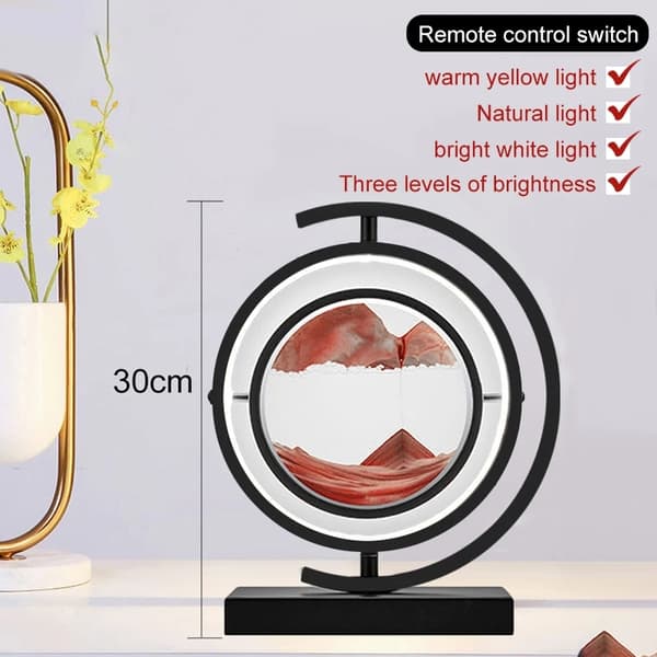 3D Quicksand LED Lampe, Justerbar Lysstyrke, Elegant Hjemmedekoration,Sort spin-Rød, Strømafbryderknap