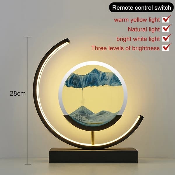 3D Quicksand LED Lampe, Justerbar Lysstyrke, Elegant Hjemmedekoration,Sort spin-Rød, Strømafbryderknap