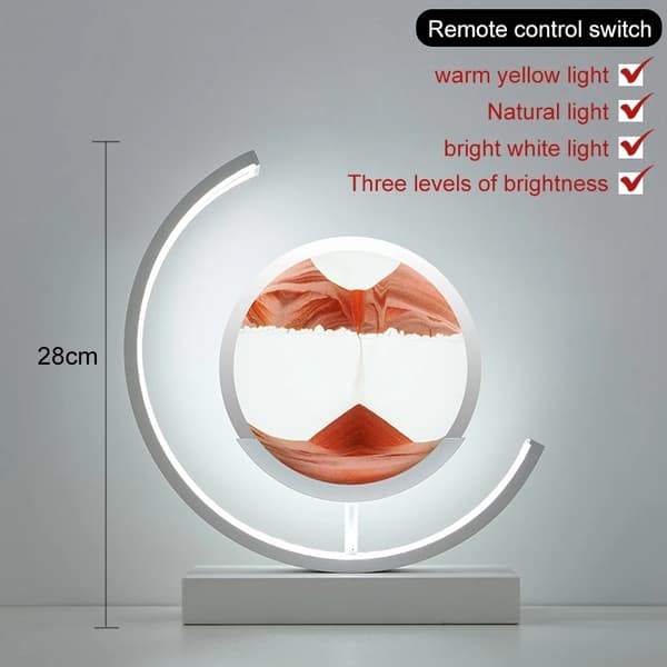 3D Quicksand LED Lampe, Justerbar Lysstyrke, Elegant Hjemmedekoration,Sort spin-Rød, Strømafbryderknap
