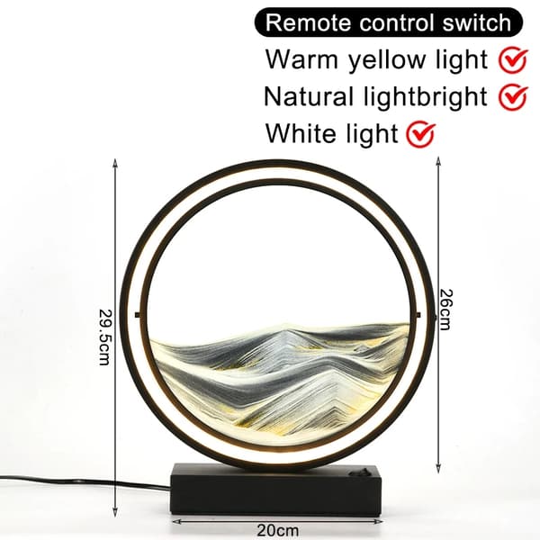 3D Quicksand LED Lampe, Justerbar Lysstyrke, Elegant Hjemmedekoration,Sort spin-Rød, Strømafbryderknap