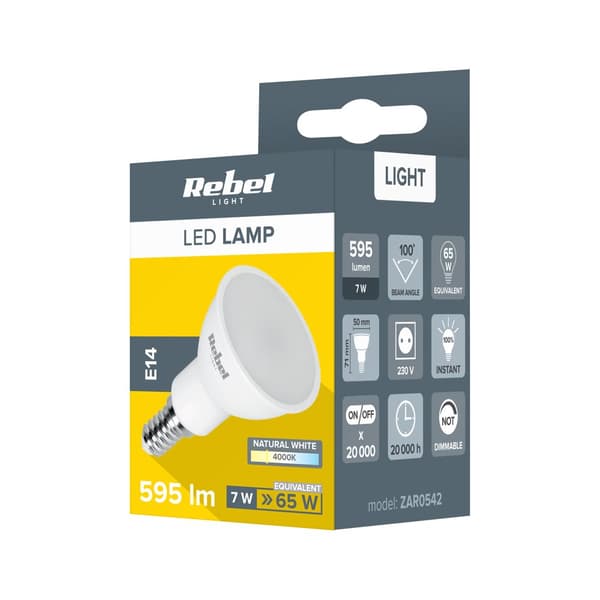 Ledlampa Rebel 7W, E14, 4000K, 230V