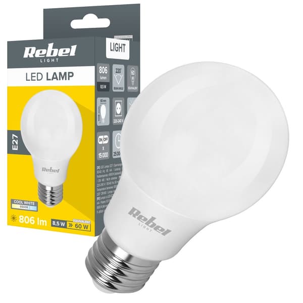 Led-lamppu Rebel A60 8,5W 6500K, 230V
