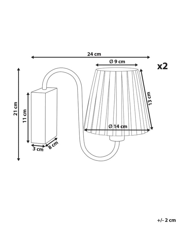 Sett med 2 Vegglamper Hvit Stoffskjerm Jern Metall Gullfot Glamour stil Kontor Soverom