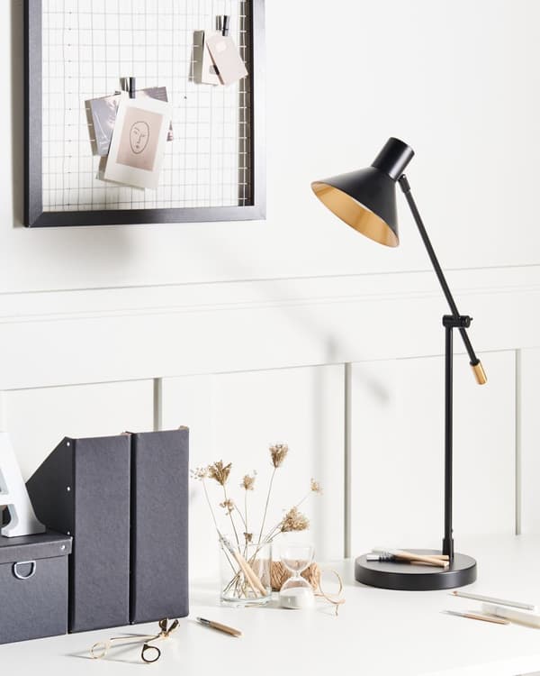 Bordlampe Svart Metall Jern Justerbar skjerm og Arm Stue Soverom Moderne design