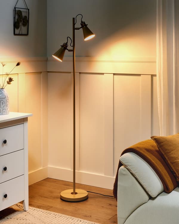 Gulvlampe Beige Metall Justerbare Skjermer Av/På-bryter Soverom Stue Hjemmekontor Belysning Industriell Design