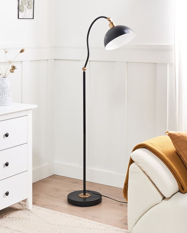 Gulvlampe i Svart Metall Justerbar Skjerm og Arm Av/På-bryter Soverom Stue Hjemmekontor Belysning Industriell Design