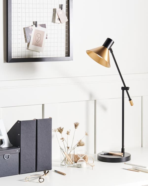 Bordlampe Svart Gull Metall Jern med Justerbar skjerm og arm Stue Soverom Moderne
