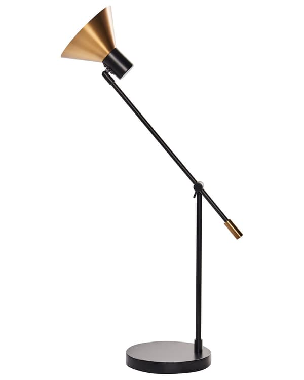 Bordlampe Svart Gull Metall Jern med Justerbar skjerm og arm Stue Soverom Moderne