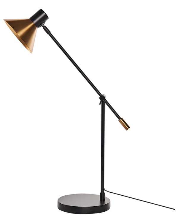 Bordlampe Svart Gull Metall Jern med Justerbar skjerm og arm Stue Soverom Moderne