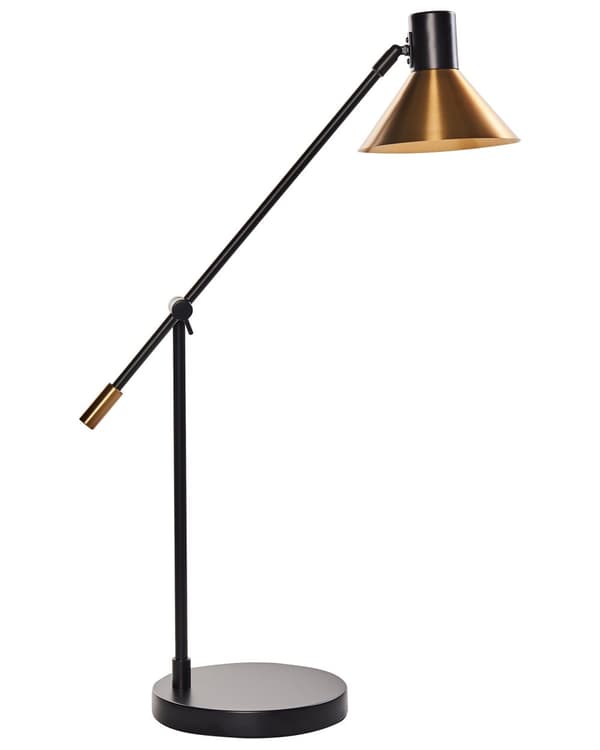 Bordlampe Svart Gull Metall Jern med Justerbar skjerm og arm Stue Soverom Moderne