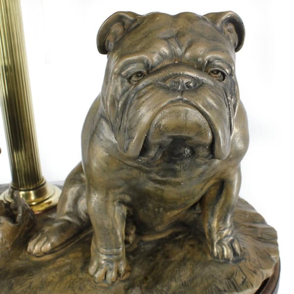 Engelsk bulldogg, Bulldog - lampa med en lampskärm av målat glas, bordslampa med en hundstatyett, retro inredning av Art-Dog