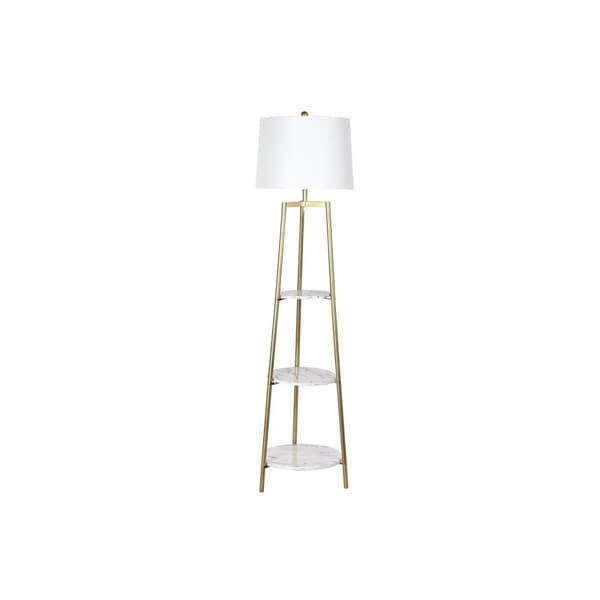 Golvlampa DKD Home Decor Gyllene Metall Polyester Vit 50 W Trä MDF (41 x 41 x 156 cm)