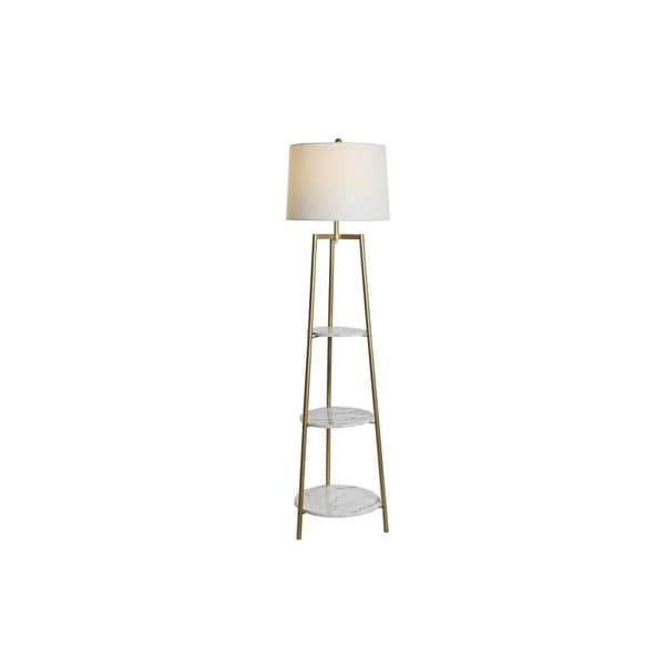 Golvlampa DKD Home Decor Gyllene Metall Polyester Vit 50 W Trä MDF (41 x 41 x 156 cm)